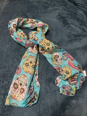 Day of the Dead Sugar Skull Lightweight Scarf - Teal